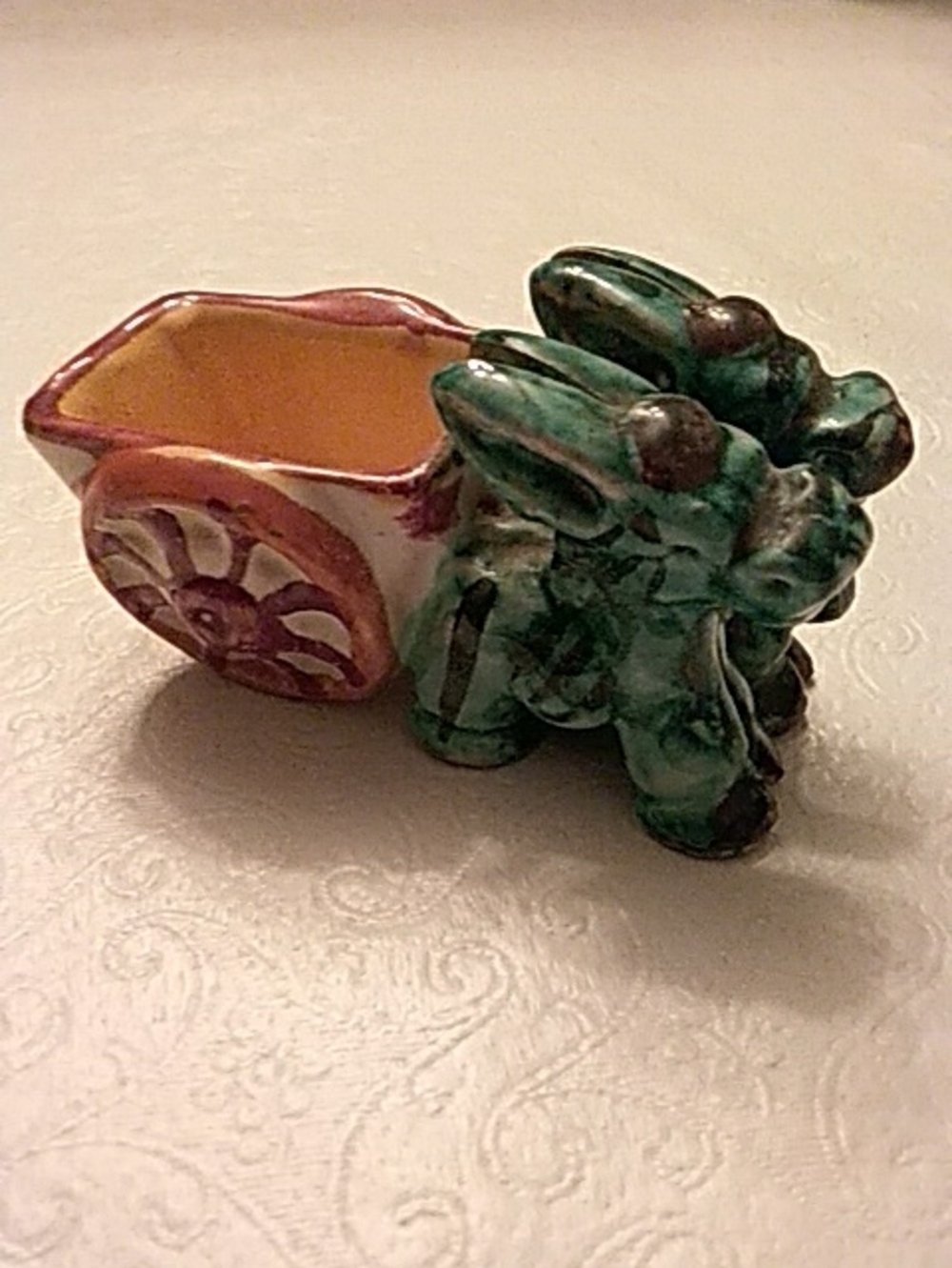 Green Ceramic Dockey Cart Planter Vintage